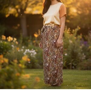 Kariza NWOT ONE SIZE REVERSIBLE EARTHY BROWNS ORANGE WRAP Midi Skirt